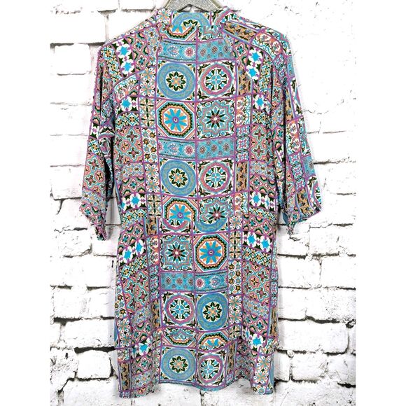 NICKY HILTON x TOLANI 100% Silk Arienzo Shirt Dress Mosaic Boho Feminine Small - Picture 4 of 7